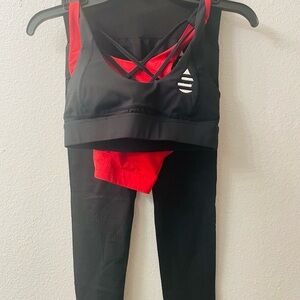 Black & Red Strappy Sports Bra and Leggings Set BUNDLE